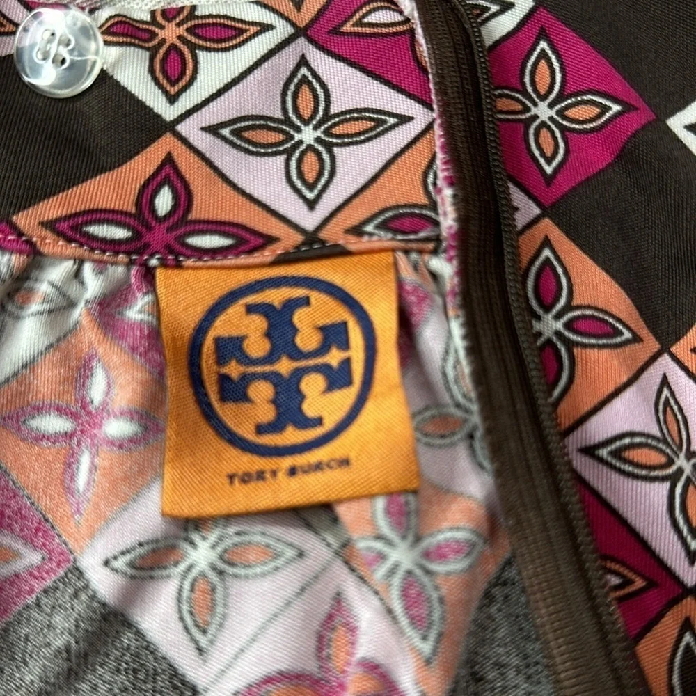 Tory Burch Silk Pink & Multi Color Halter Dress Size Large